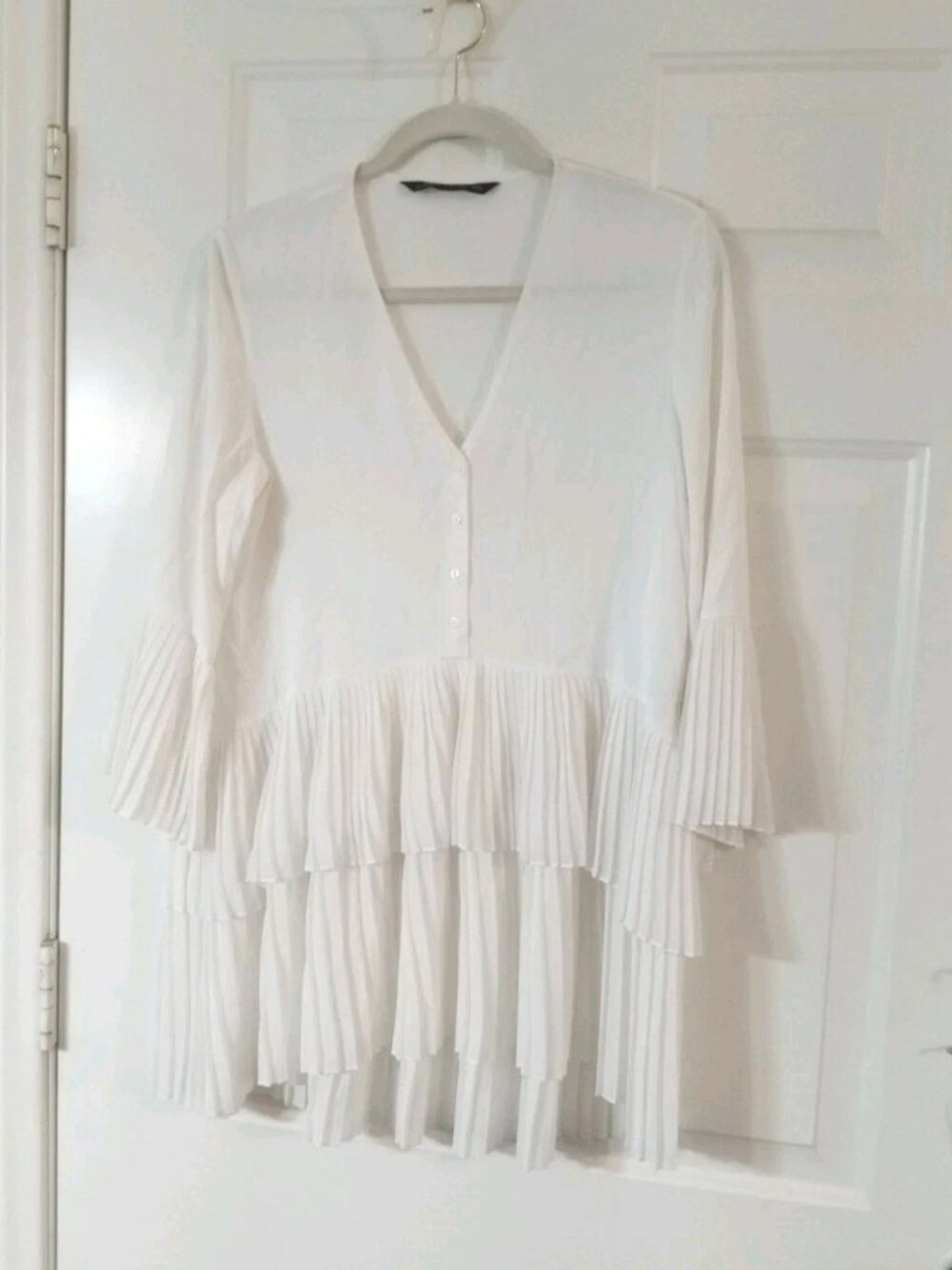 Zara Women Tiered Pleated White Tunic/Mini Drees Size Medium